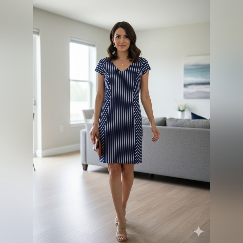 MERONA Navy and White Striped  Dress. Size M